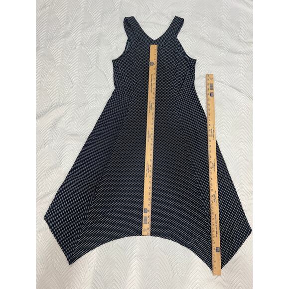 Adrianna Papell Blue Polka Dot Dress, Size M, V-Neck, Asymmetric Hem - Picture 11 of 13